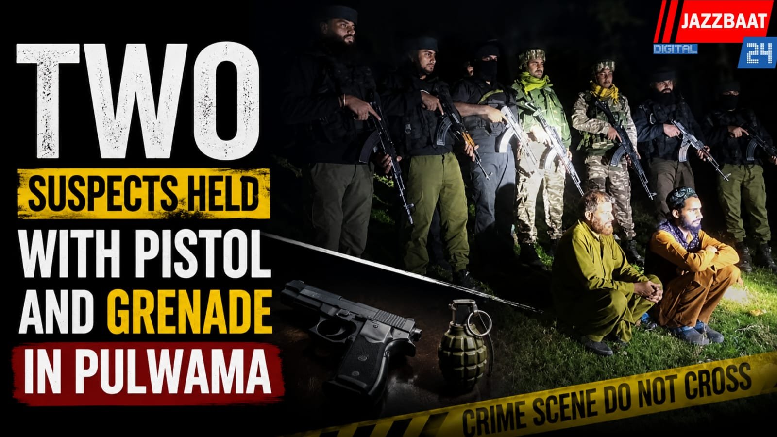 Two Suspects Held With Pistol and Grenade in Pulwama
