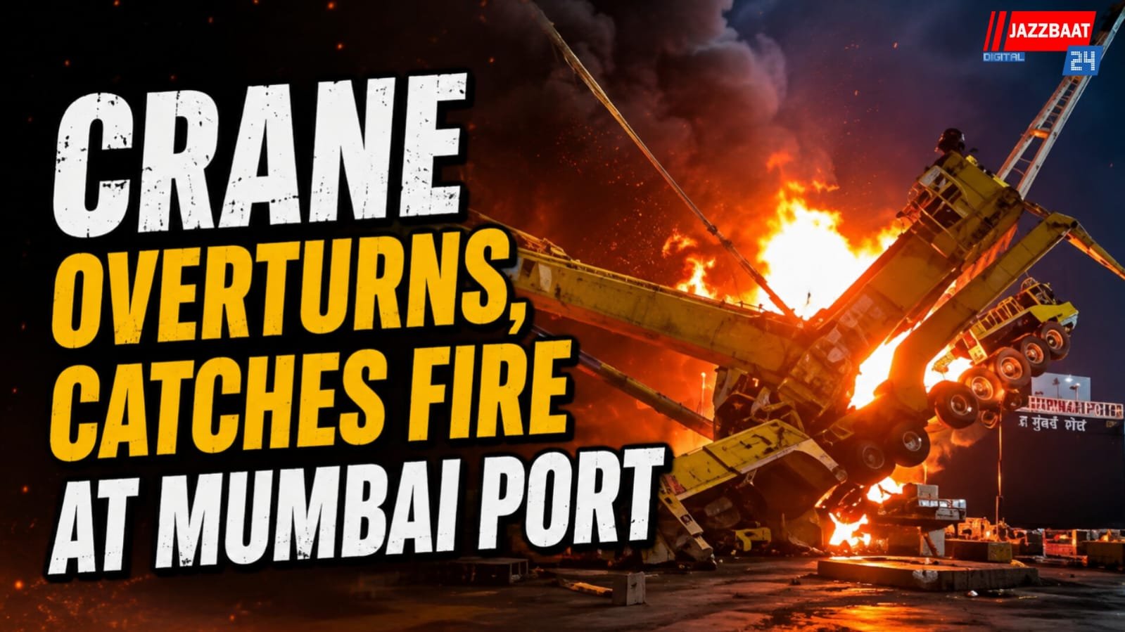 Crane overturns, catches fire at Mumbai port