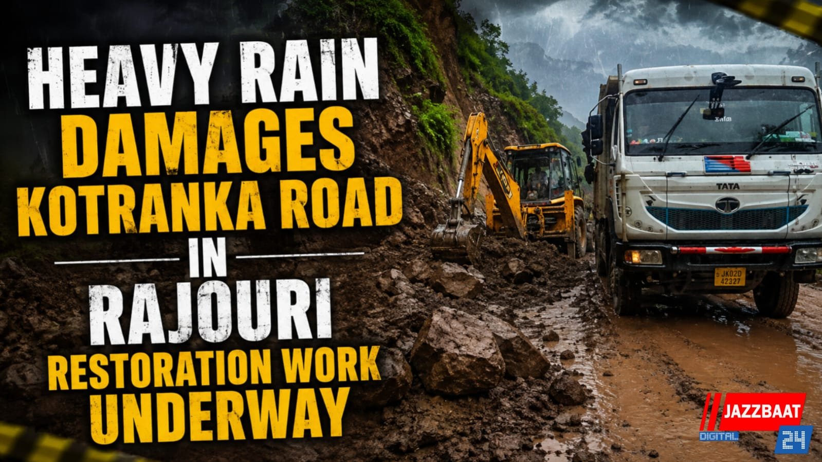 Heavy Rain Damages Kotranka Road in Rajouri Restoration Work Underway