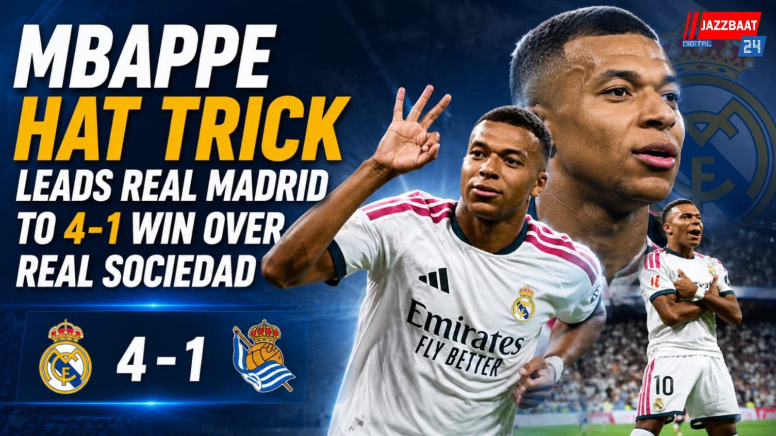 Mbappe Hat Trick Leads Real Madrid to 4-1 Win Over Real Sociedad