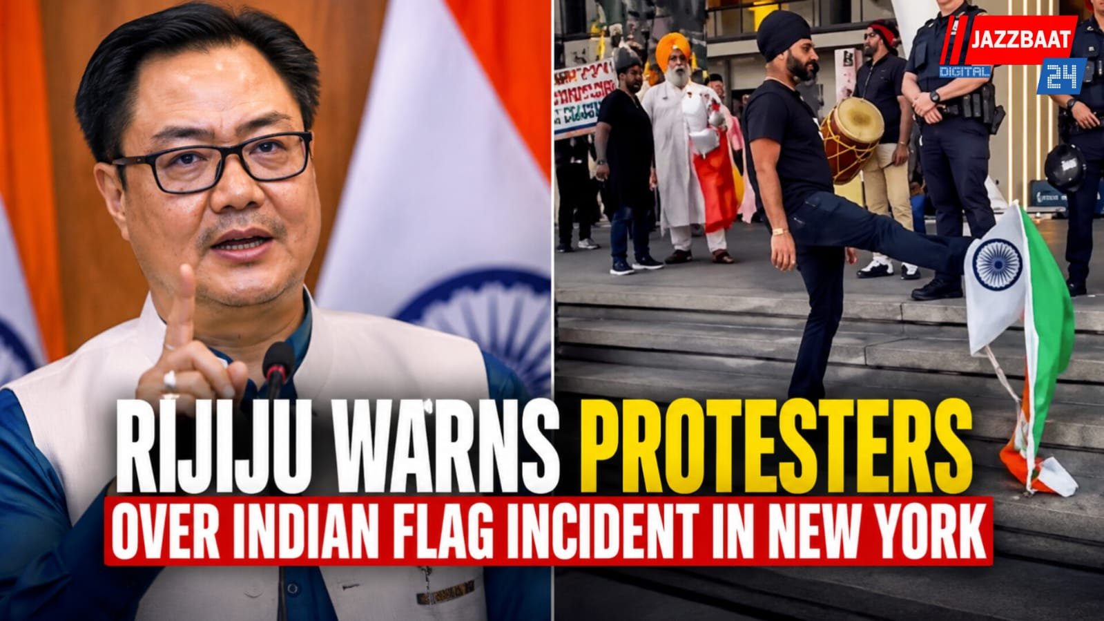 Rijiju Warns Protesters Over Indian Flag Incident in New York