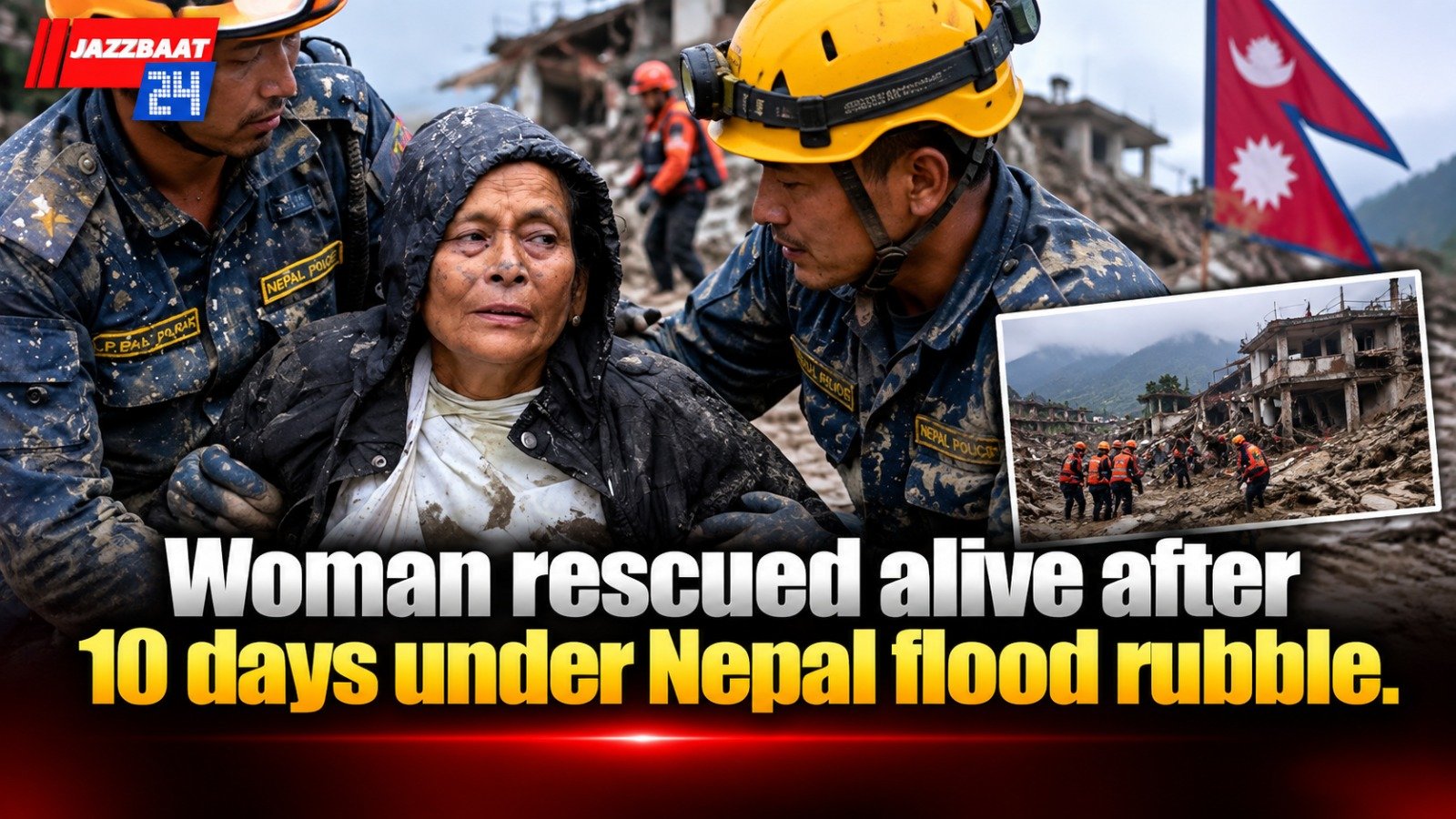 Woman rescued alive after 10 days under Nepal flood rubble