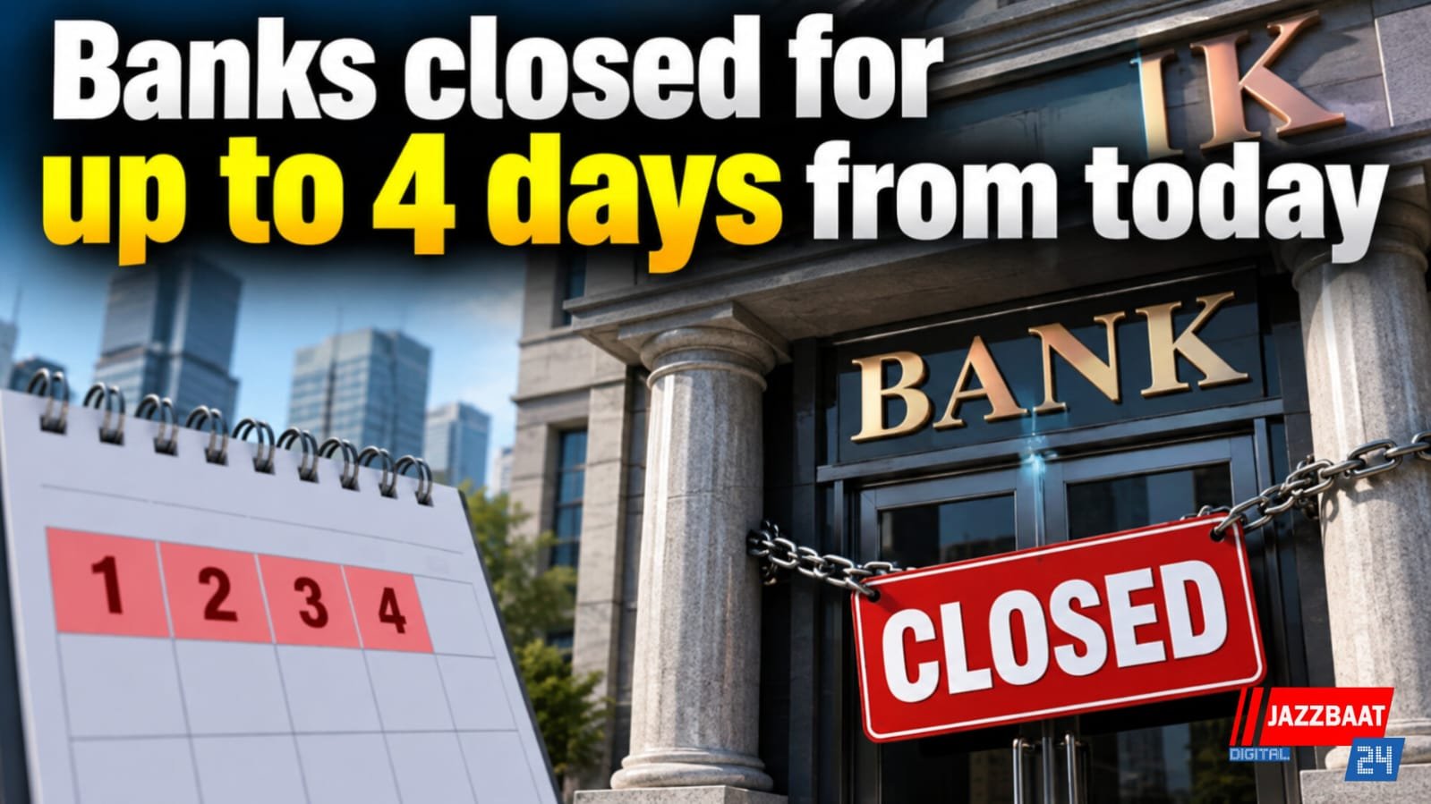 Banks closed for up to 4 days from today