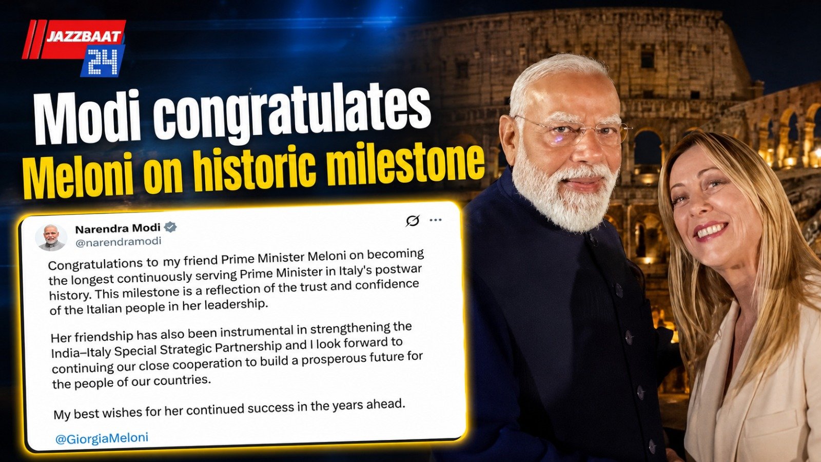 Modi congratulates Meloni on historic milestone