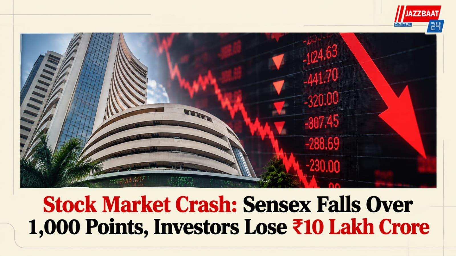 Stock Market Crash: Sensex Falls Over 1,000 Points, Investors Lose ₹10 Lakh Crore