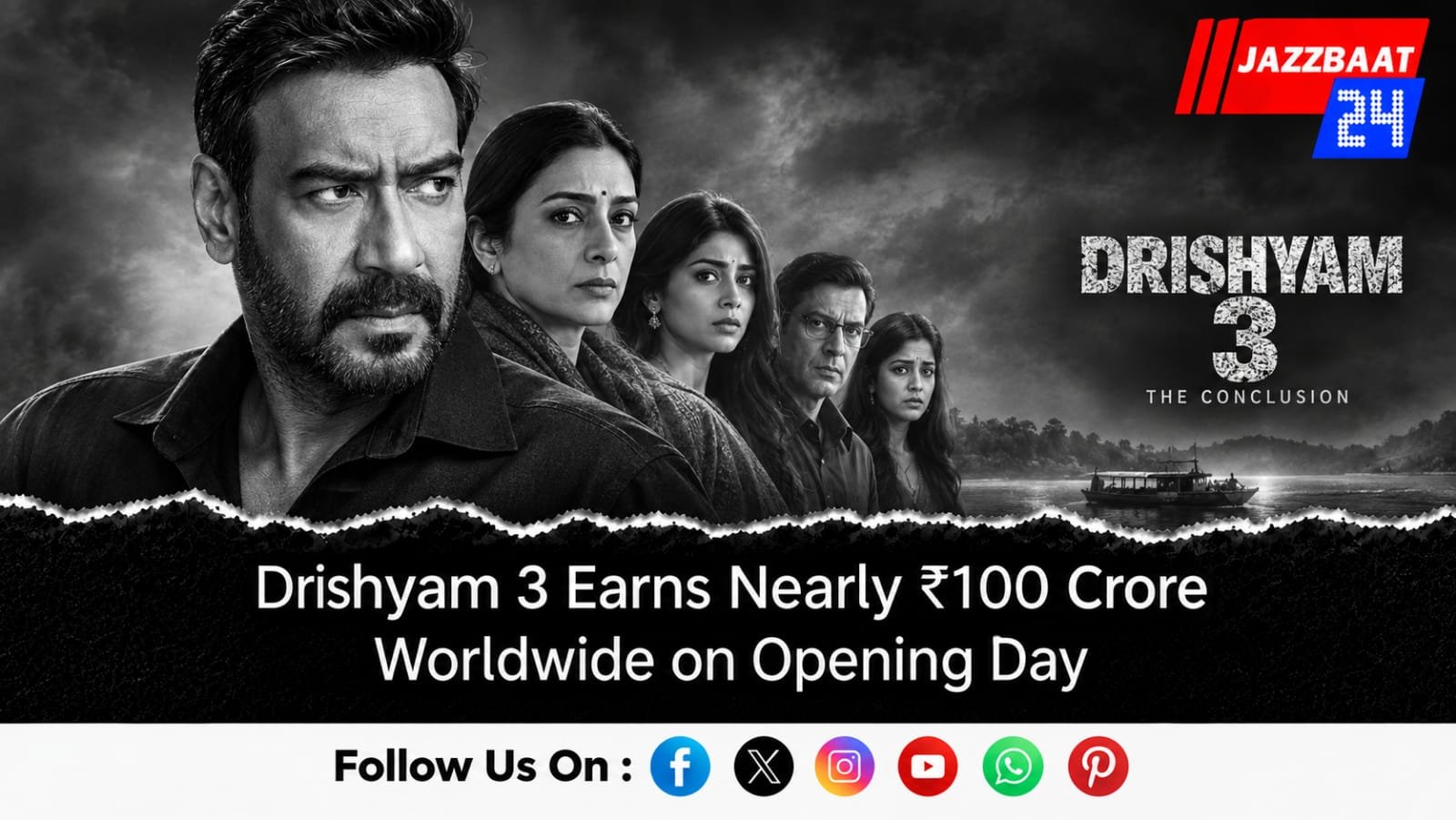 Drishyam 3 Earns Nearly ₹100 Crore Worldwide on Opening Day
