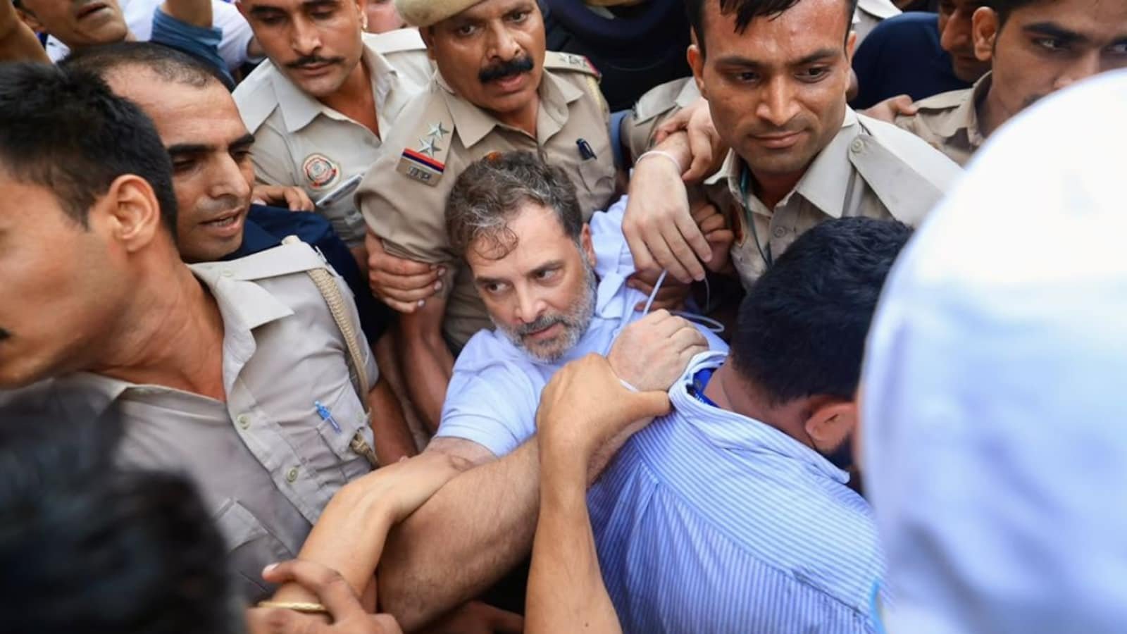 Rahul Gandhi Climbs Barricade During INDIA Bloc Protest Against Election Commission